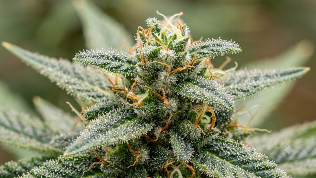 Tricomas de una flor de cannabis donde se producen cannabinoides como el CBD.